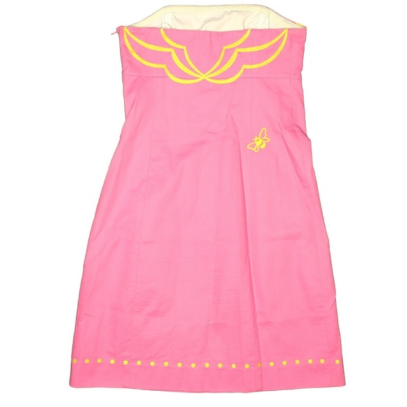 Lilly Pulitzer Bowen Hotty Pink Yellow Embroidered Strapless Dress Bee Size 00 - Picture 4 of 10